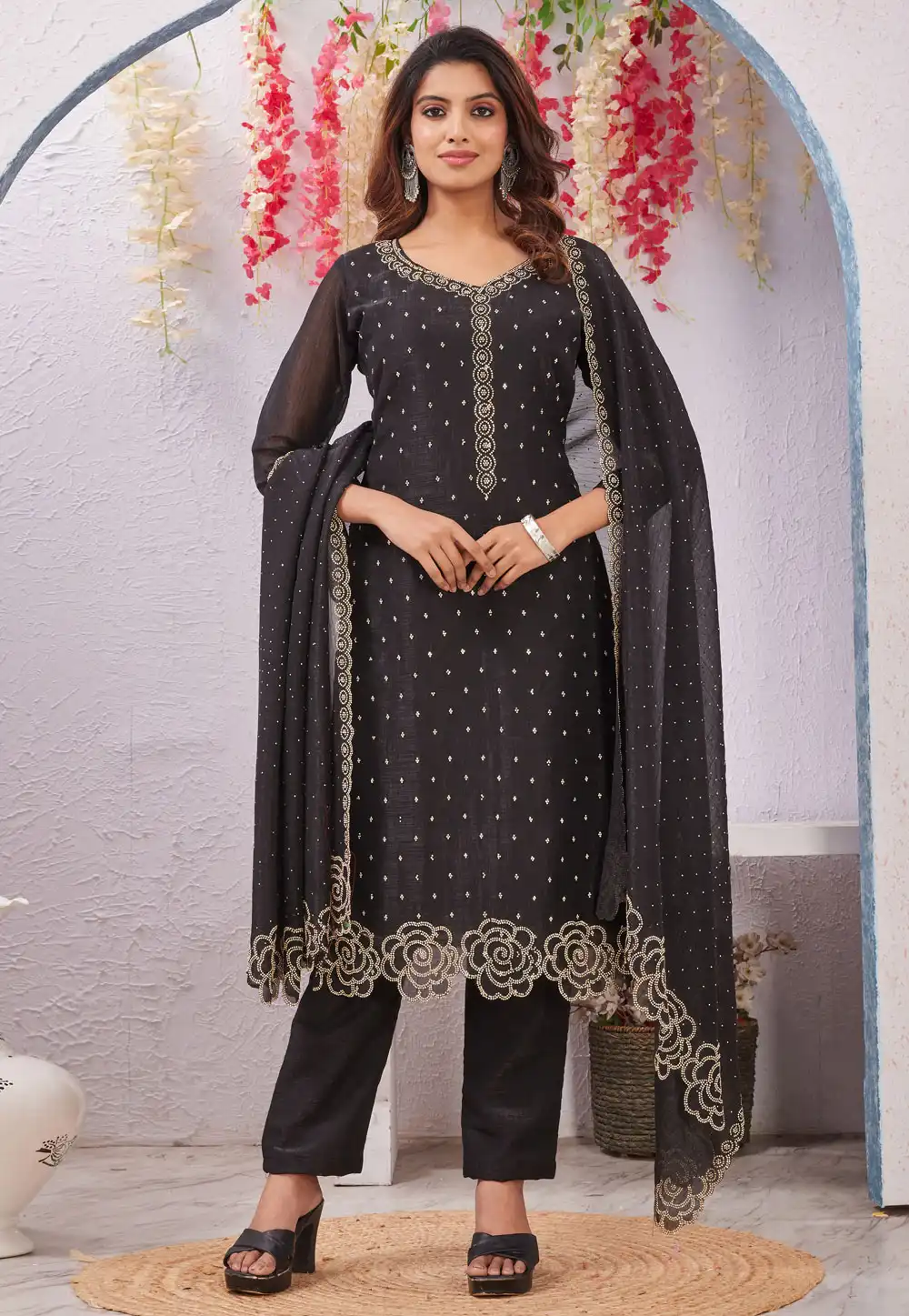 Black Silk Pant Style Suit 324951