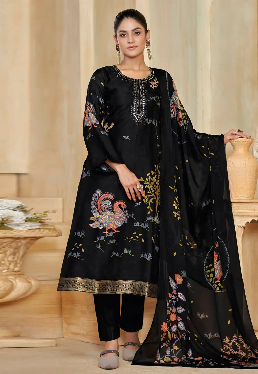 Black Silk Pant Style Suit 328921