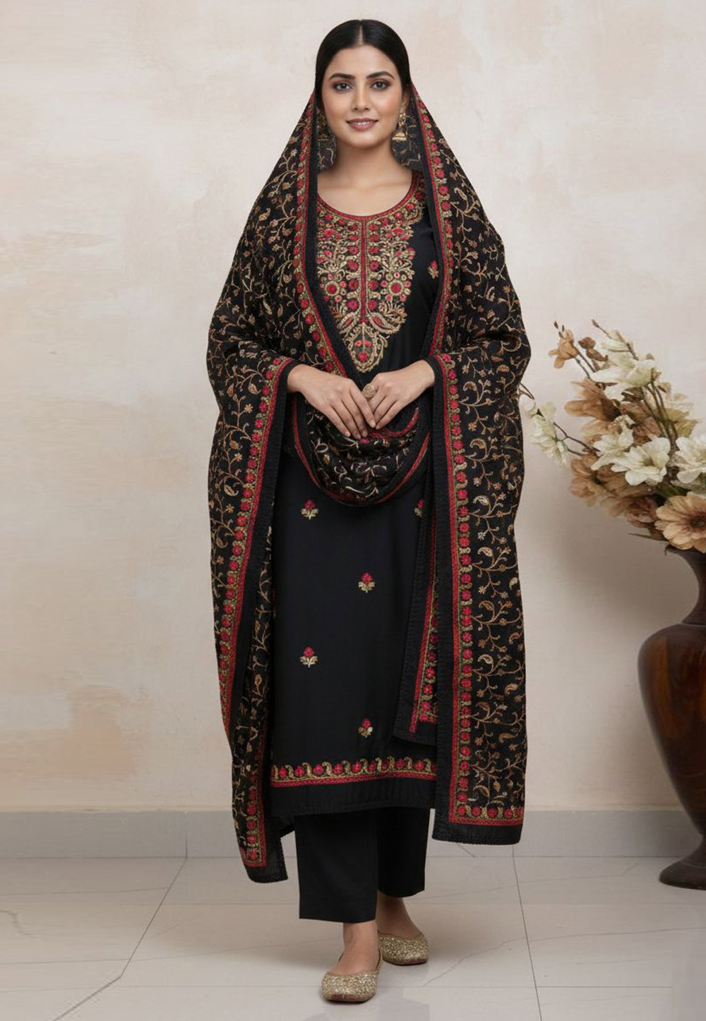 Black Silk Pant Style Suit 330322