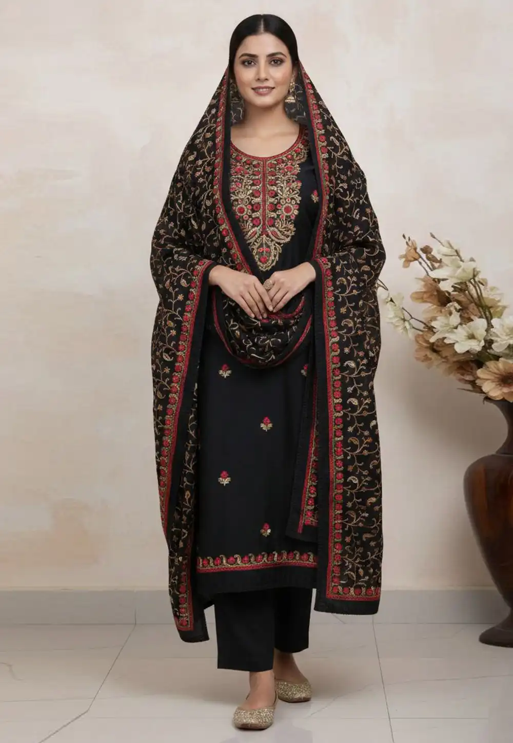 Black Silk Pant Style Suit 330322