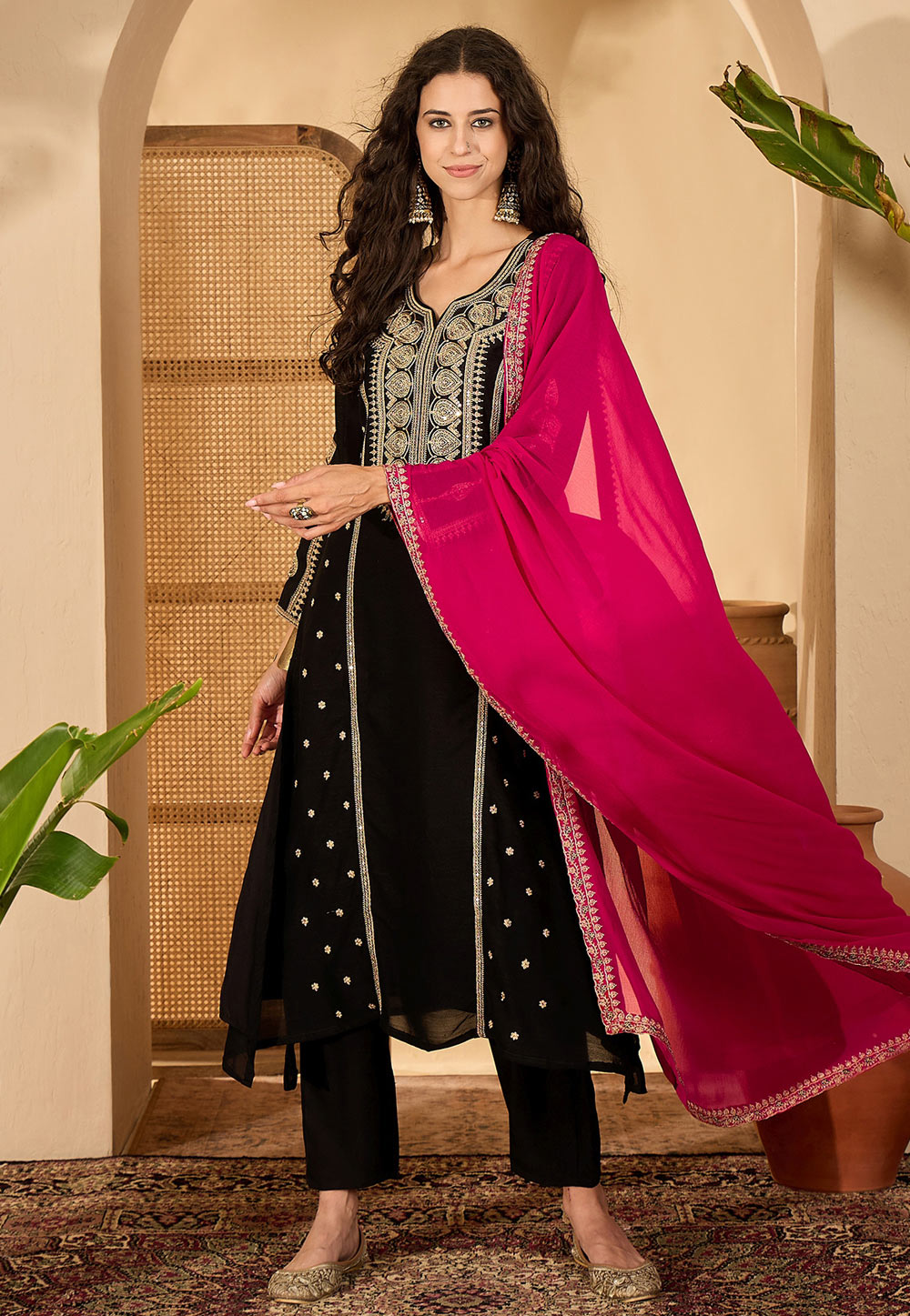 Black Silk Readymade Anarkali Suit 329569