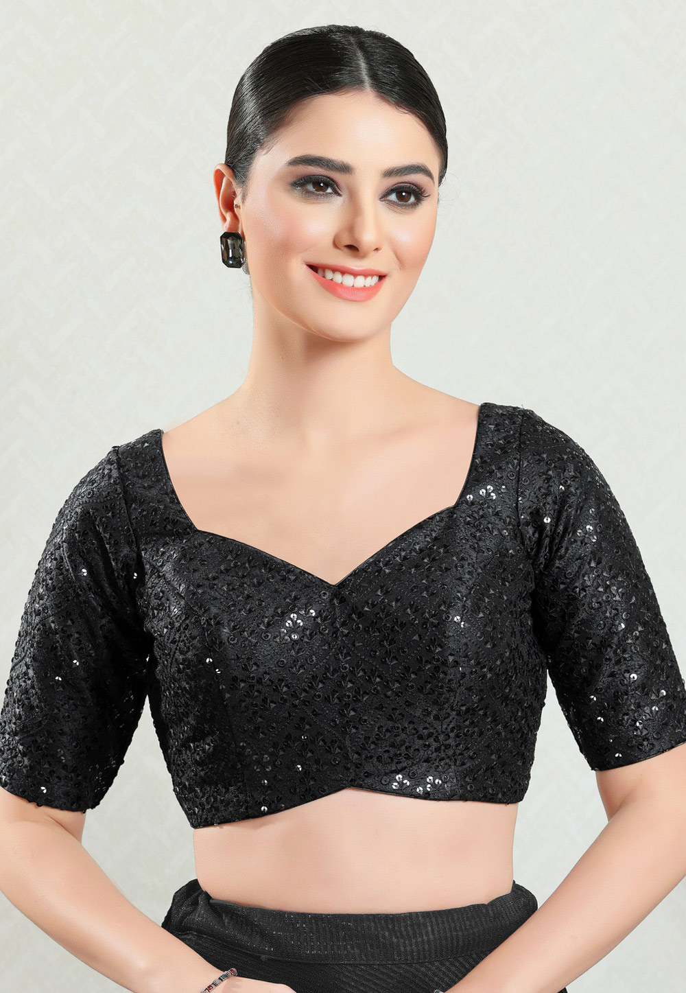 Black Silk Readymade Blouse 325798