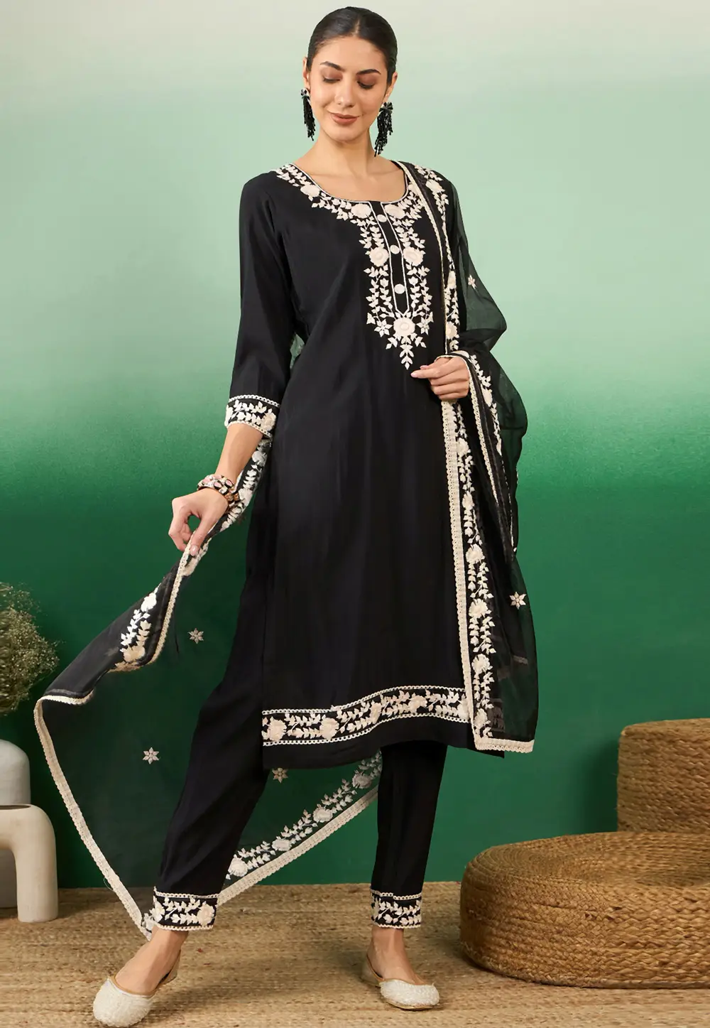 Black Silk Readymade Pakistani Suit 332258