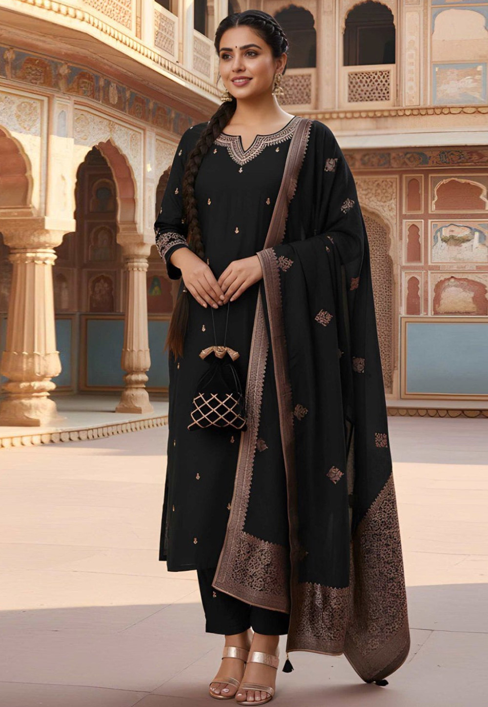 Black Silk Readymade Pakistani Suit 321629