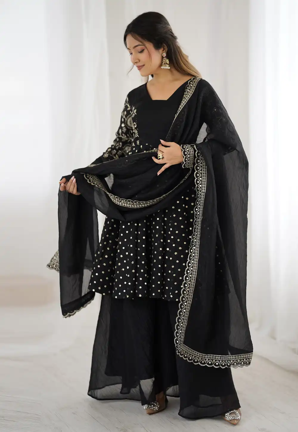Black Silk Readymade Pakistani Suit 317536
