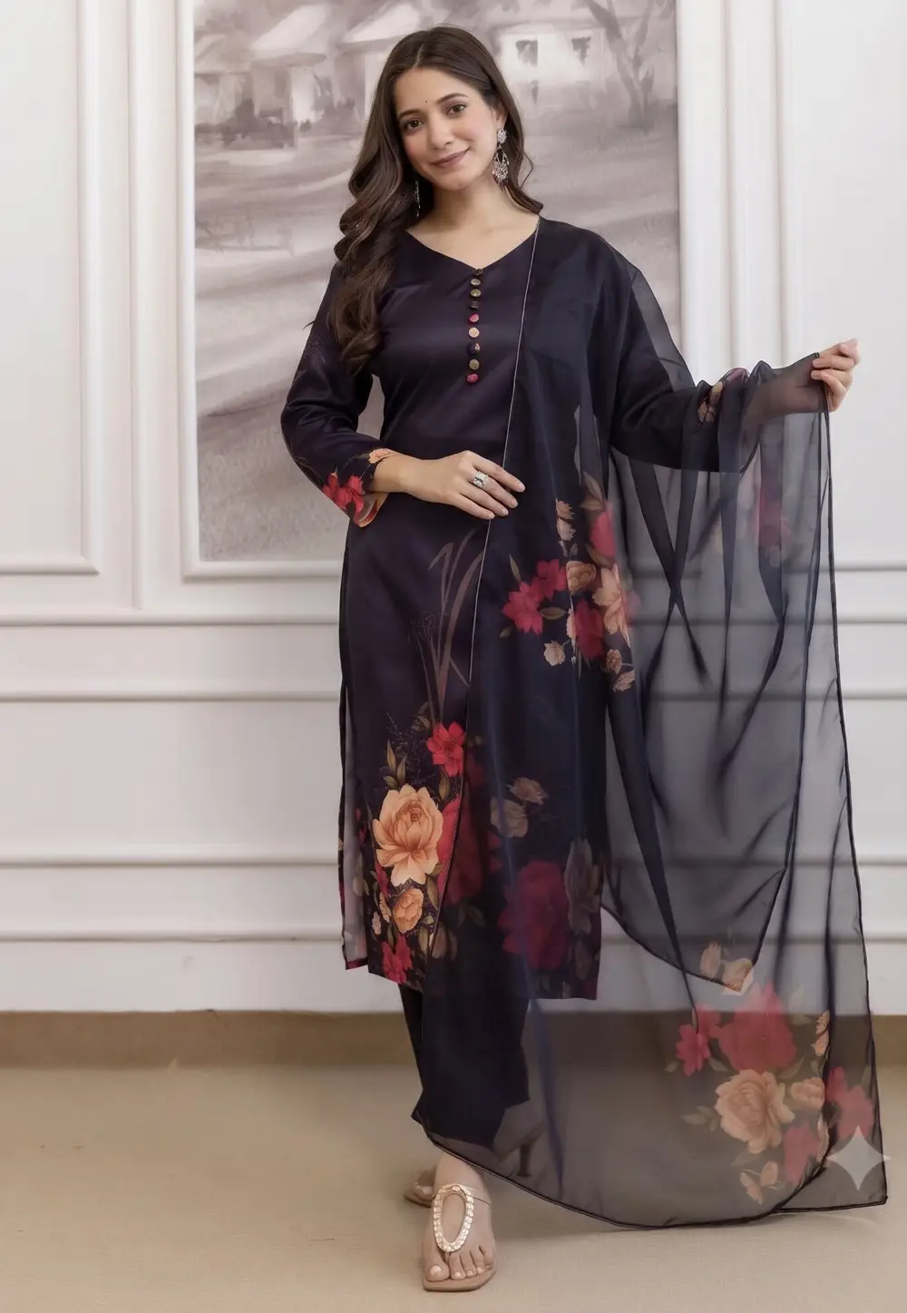Black Silk Readymade Pakistani Suit 334596