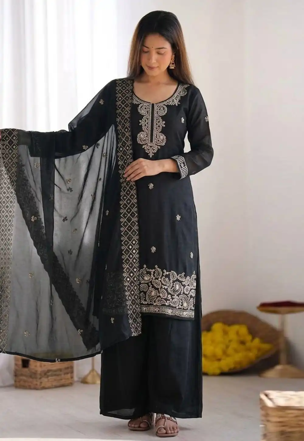 Black Silk Readymade Pakistani Suit 329696