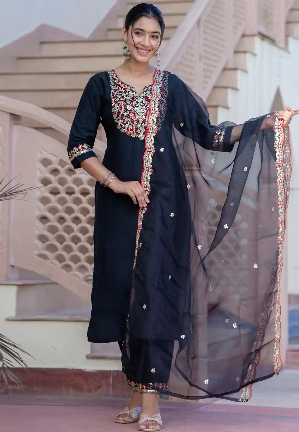 Black Silk Readymade Pakistani Suit 329972
