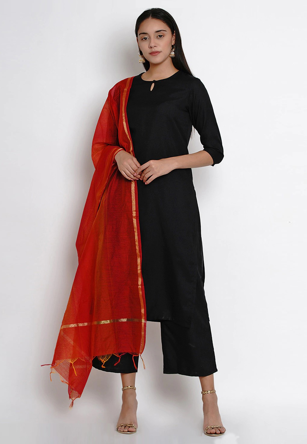 Black Silk Readymade Palazzo Suit 281493