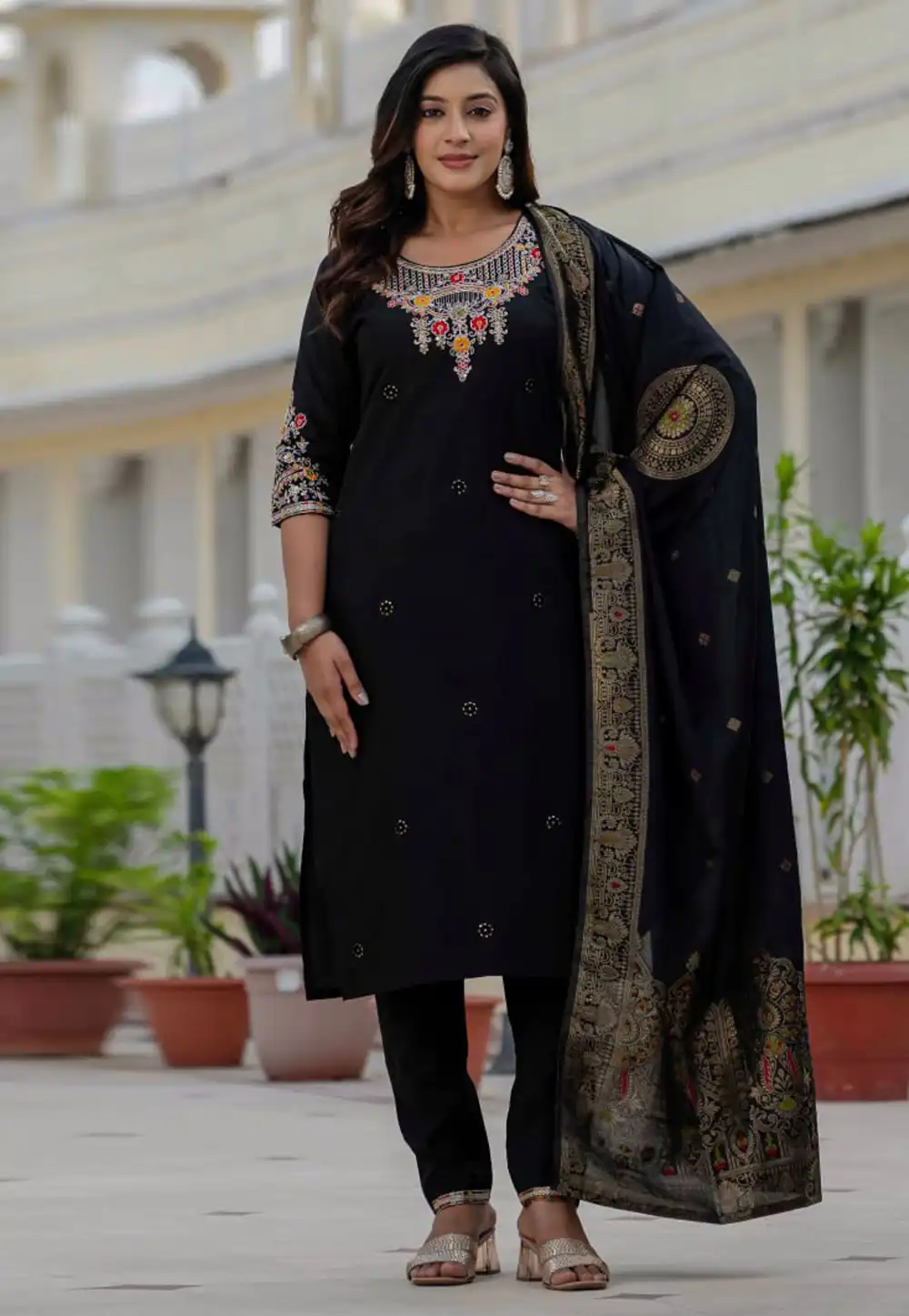 Black Silk Readymade Pant Style Suit 317450
