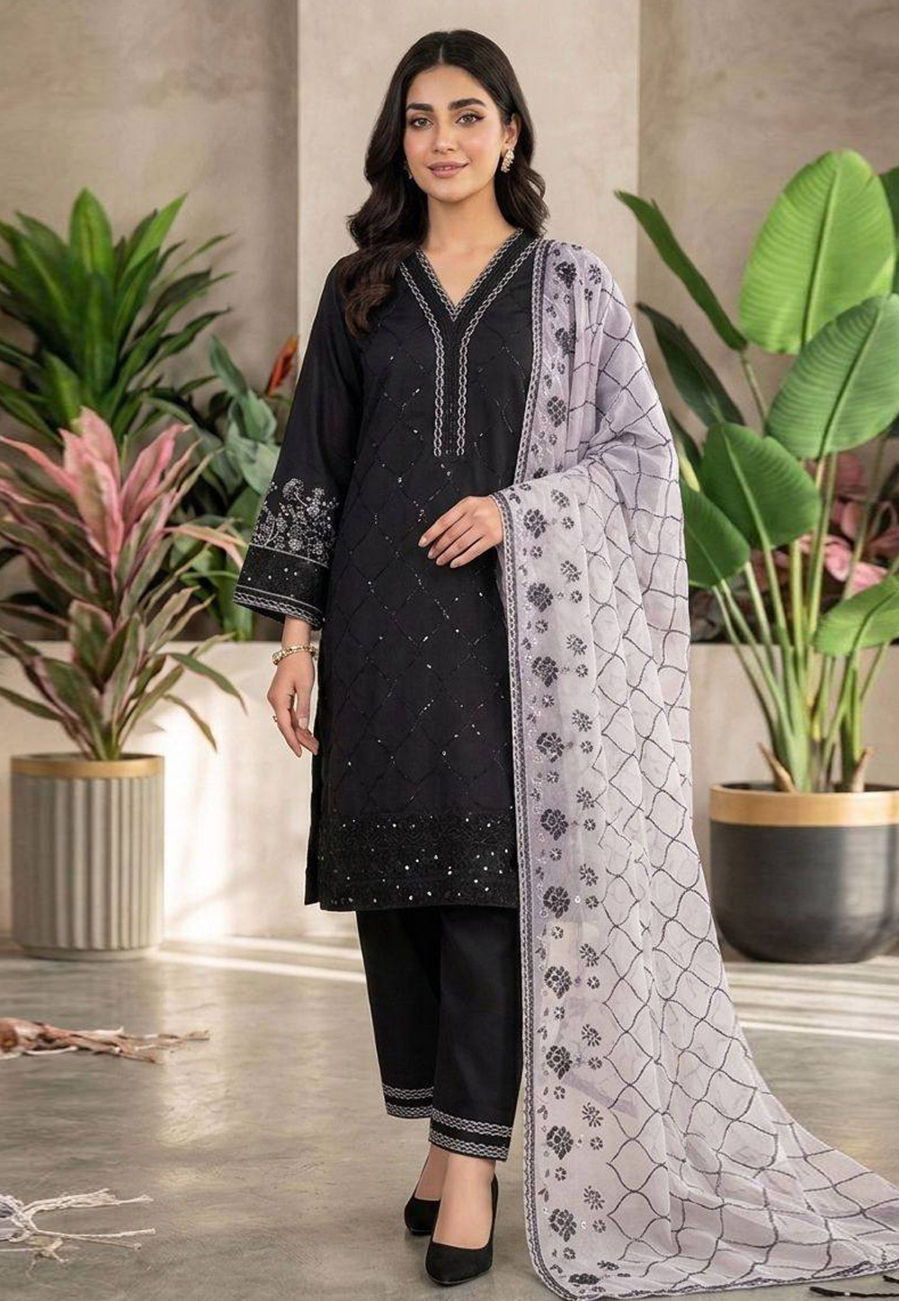 Black Silk Readymade Pant Style Suit 330179