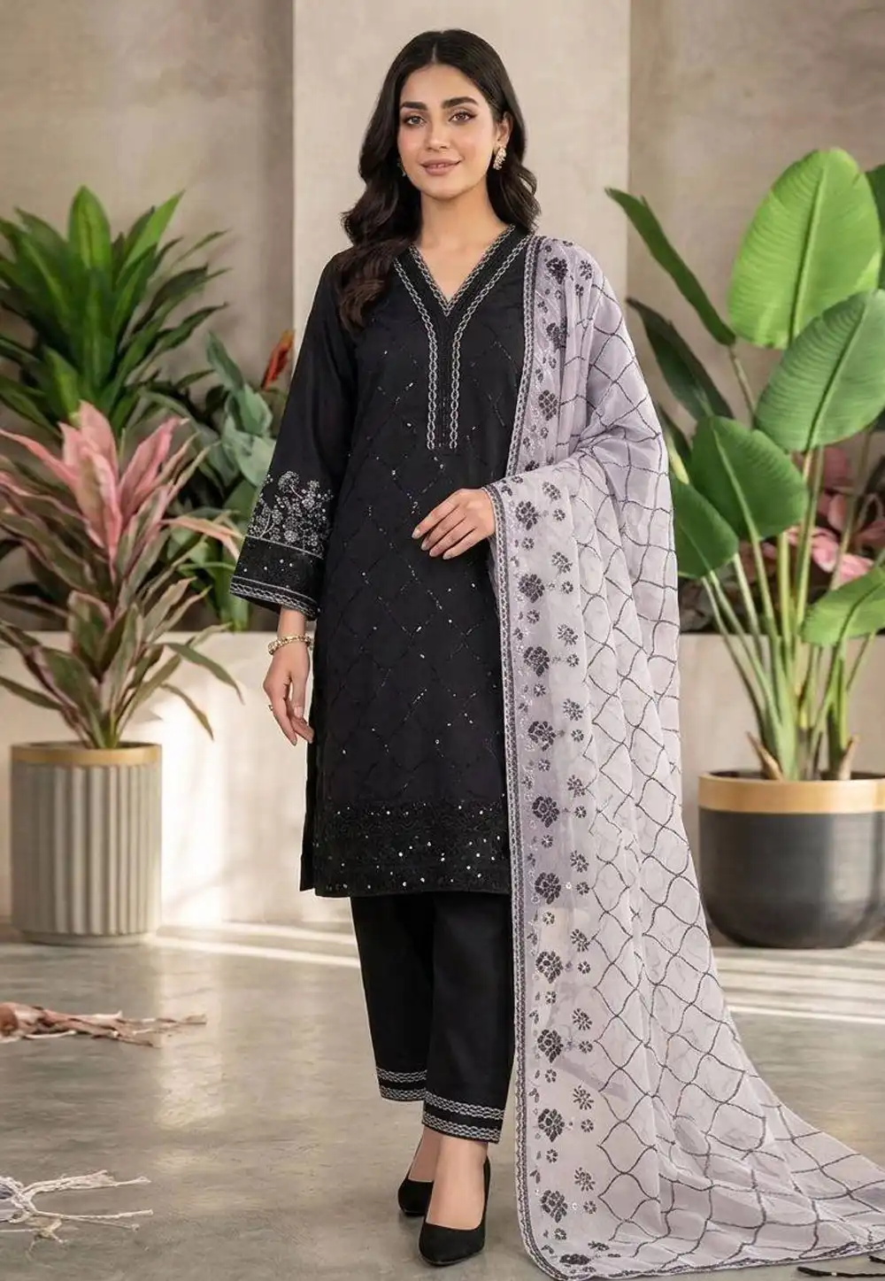 Black Silk Readymade Pant Style Suit 330179