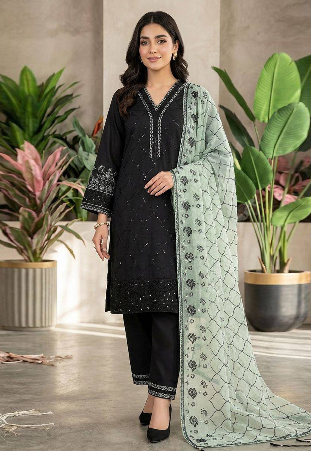 Black Silk Readymade Pant Style Suit 330181