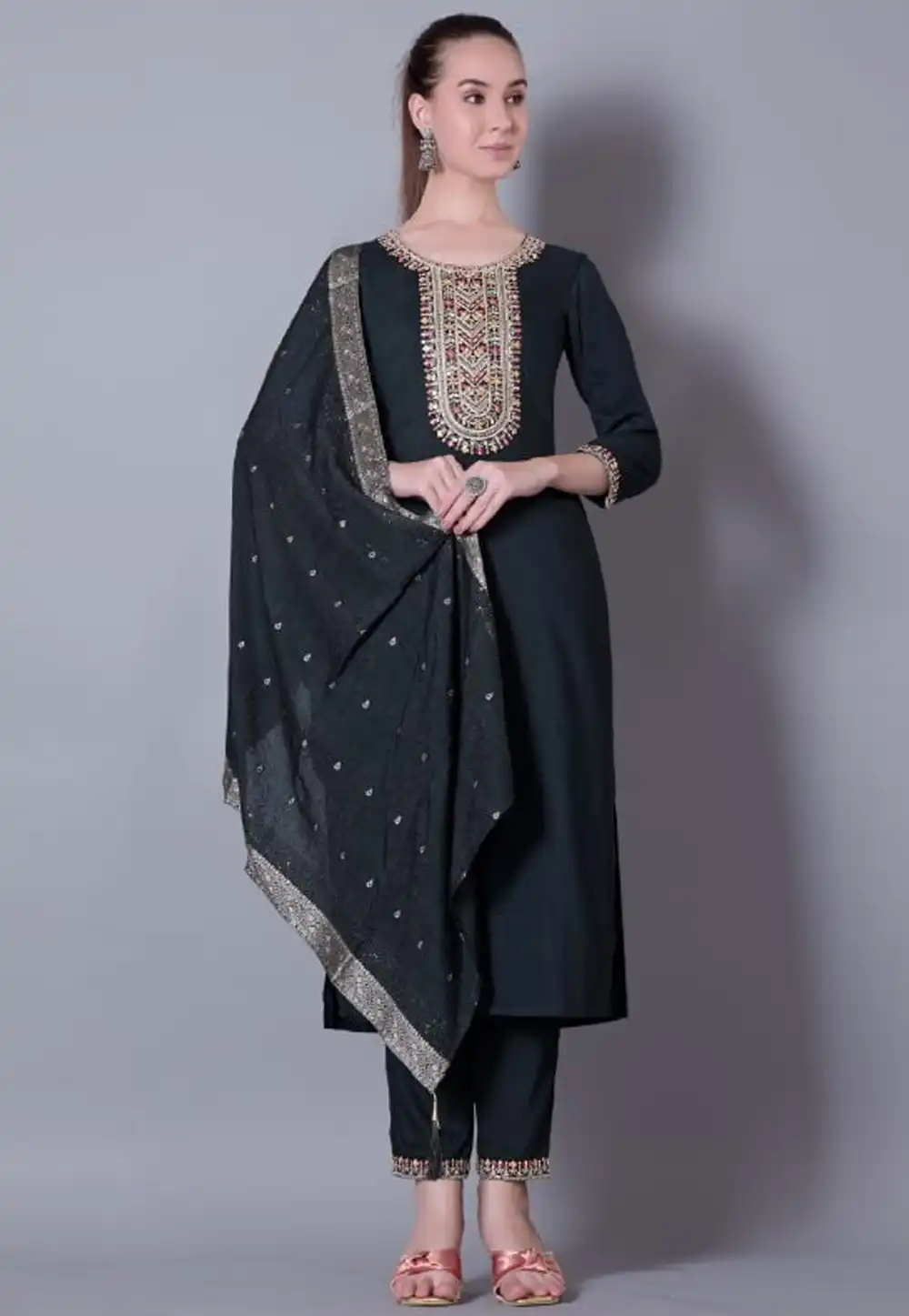 Black Silk Readymade Pant Style Suit 316267