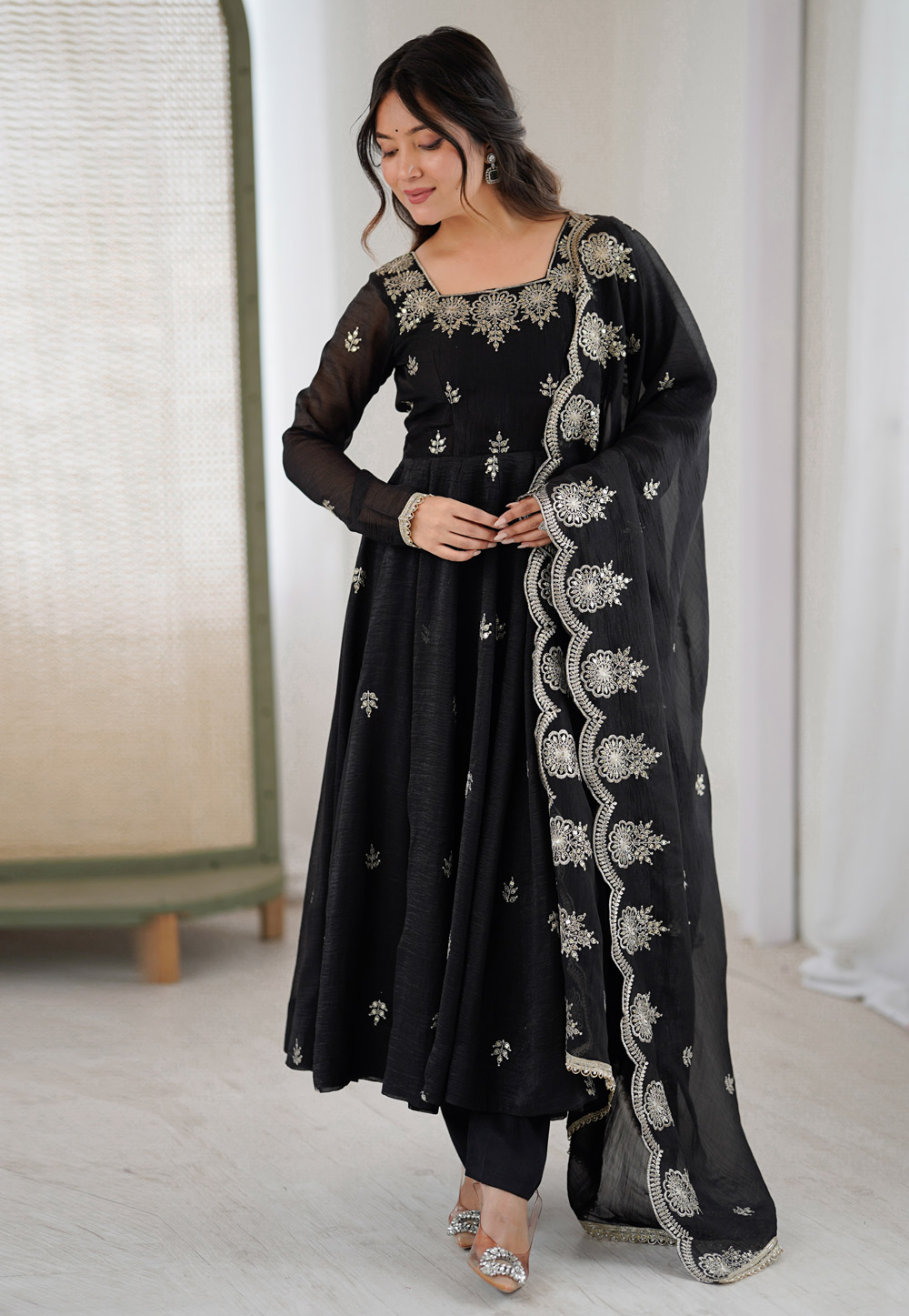 Black Silk Readymade Pant Style Suit 325480