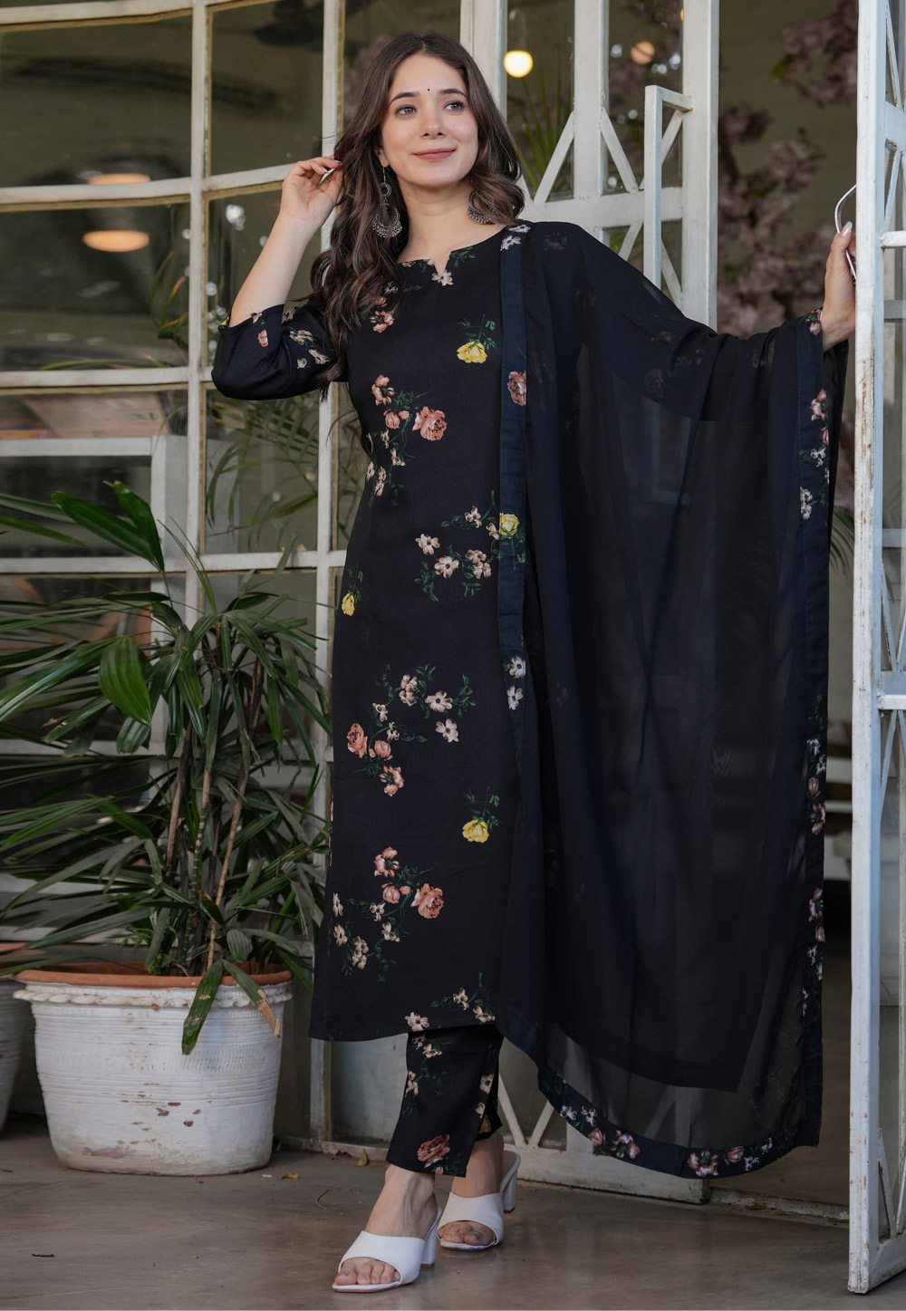 Black Silk Readymade Pant Style Suit 312359
