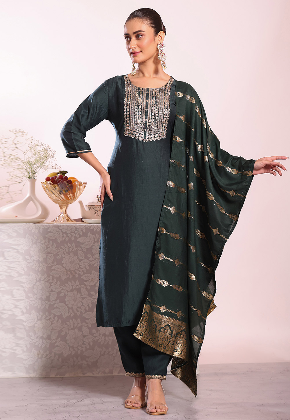 Black Silk Readymade Pant Style Suit 325526