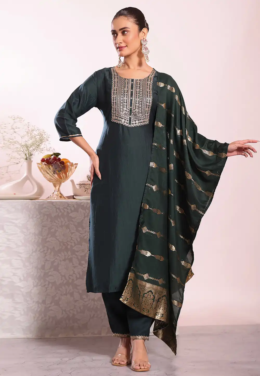 Black Silk Readymade Pant Style Suit 325526