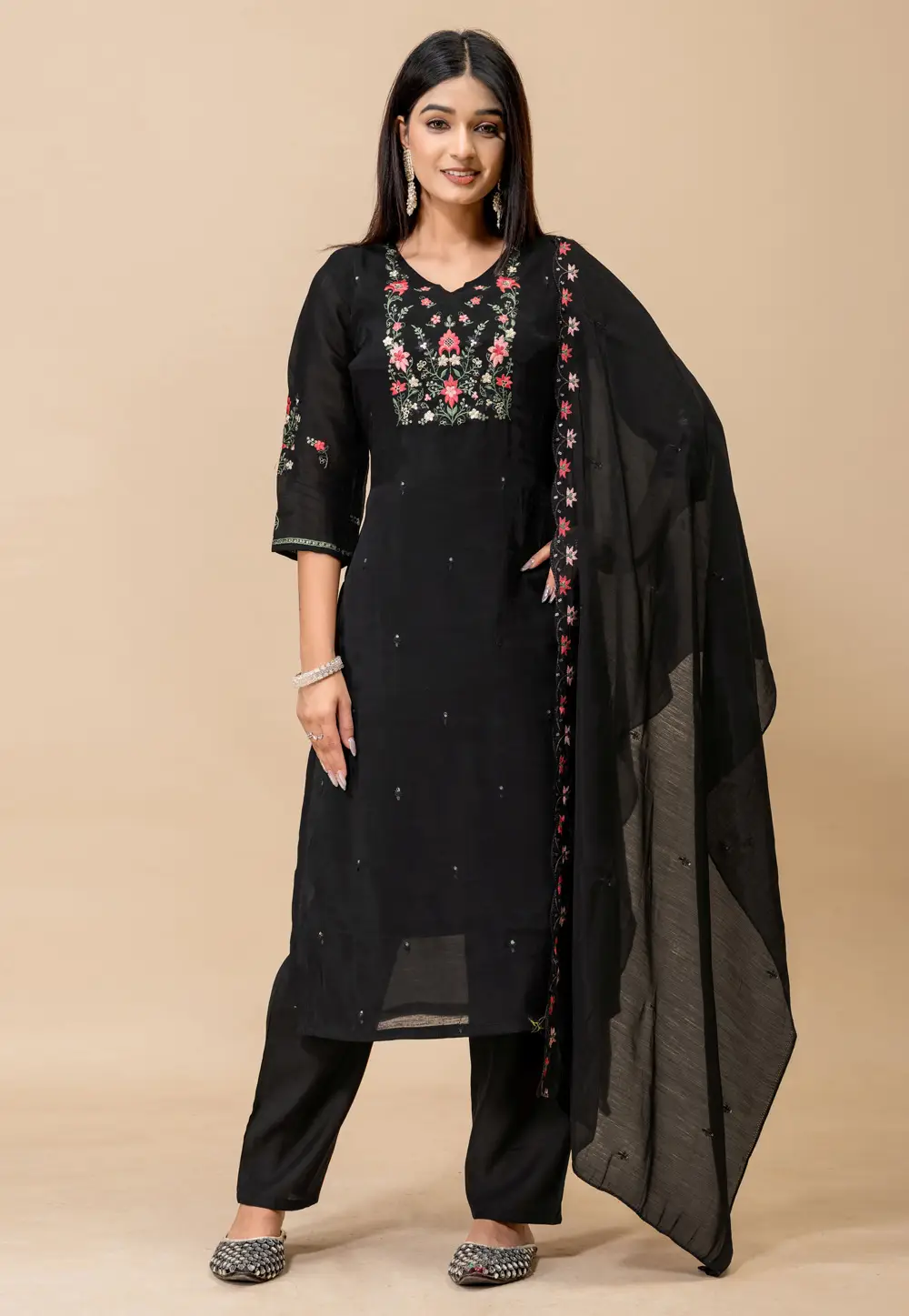 Black Silk Readymade Pant Style Suit 331311