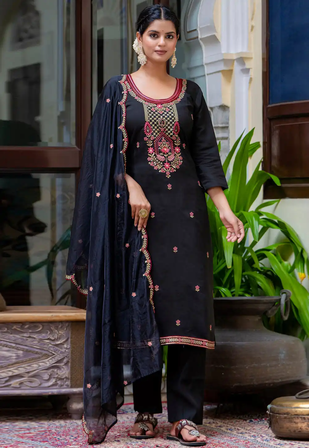 Black Silk Readymade Pant Style Suit 309692