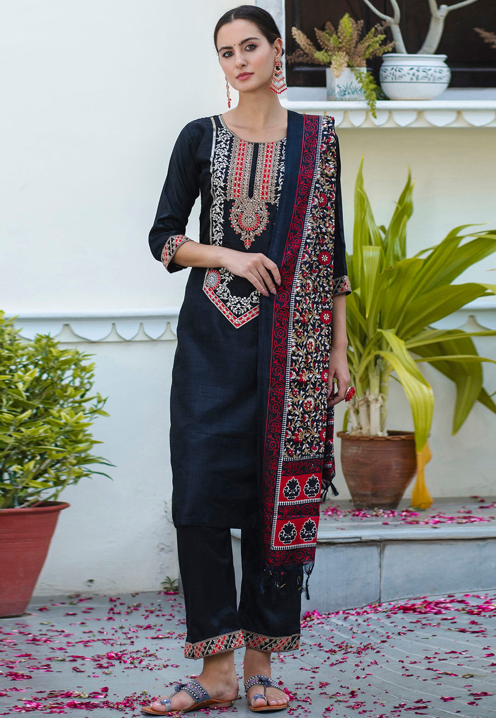 Black Silk Readymade Pant Style Suit 329958