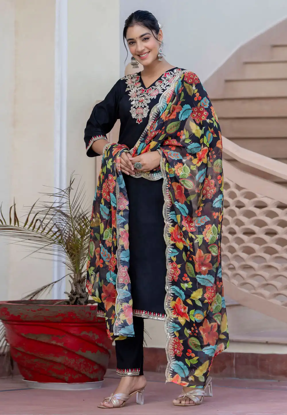 Black Silk Readymade Pant Style Suit 329971