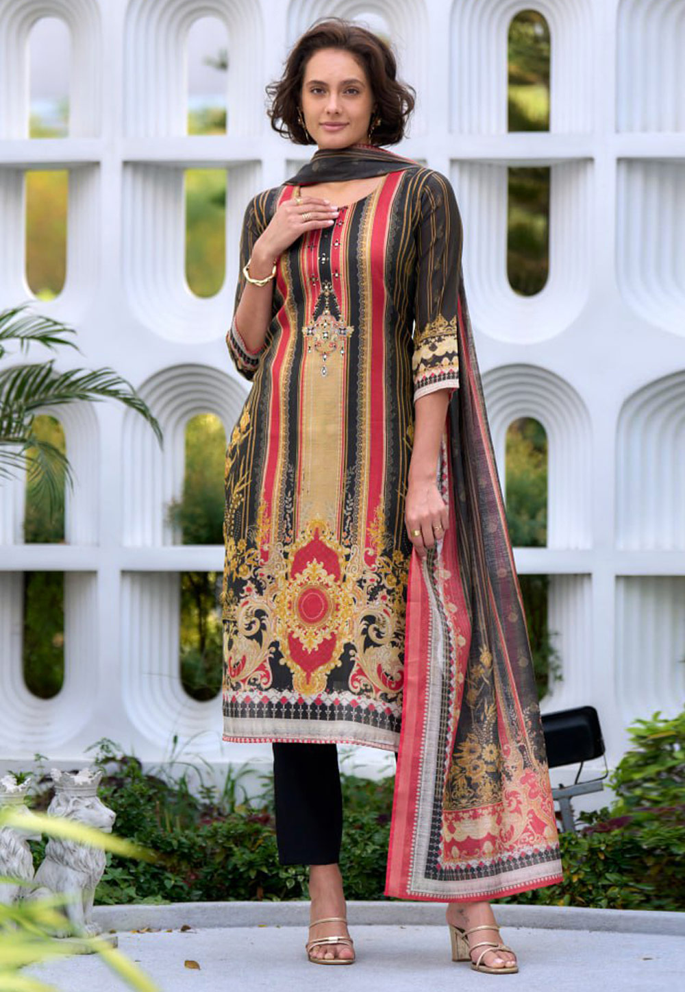 Black Silk Readymade Pant Style Suit 312036