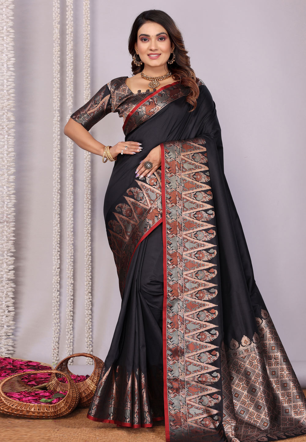 Black Silk Saree With Blouse 320691