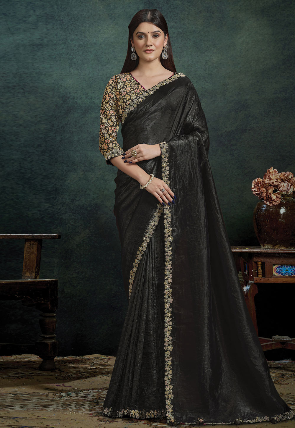 Black Silk Saree With Blouse 322383