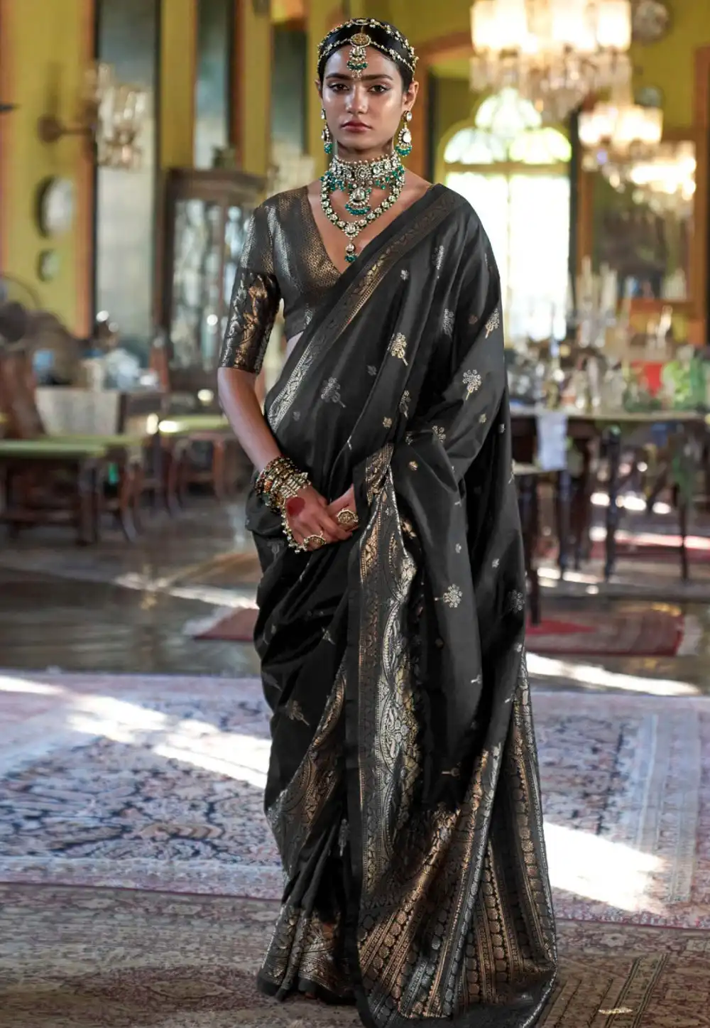 Black Silk Saree With Blouse 325877