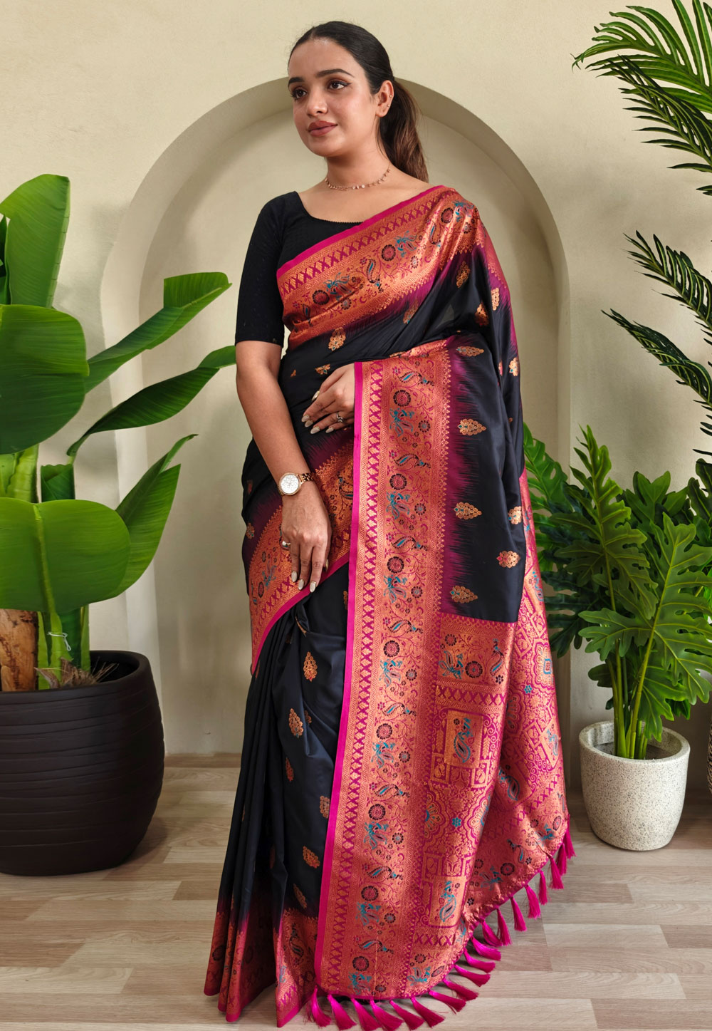 Black Silk Saree With Blouse 307972