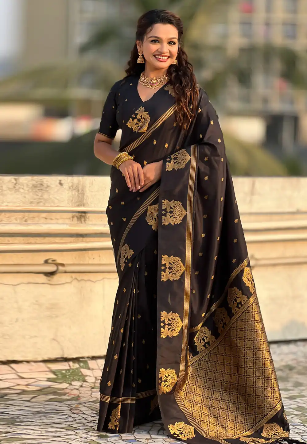 Black Silk Saree With Blouse 325264