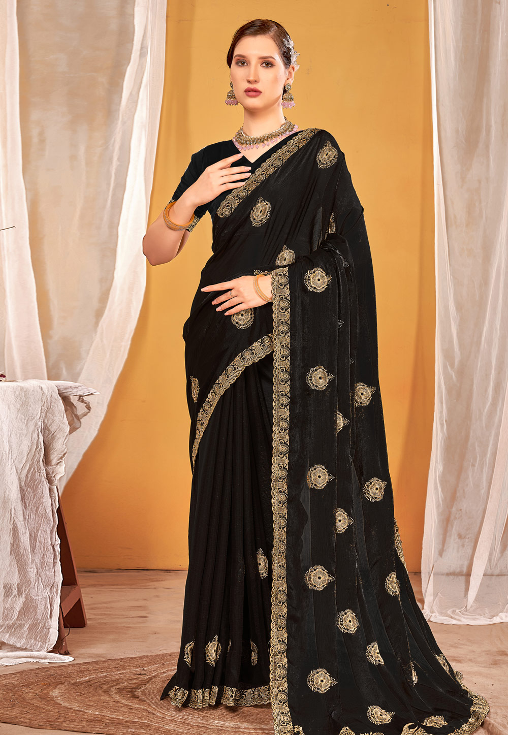 Black Silk Saree With Blouse 311496