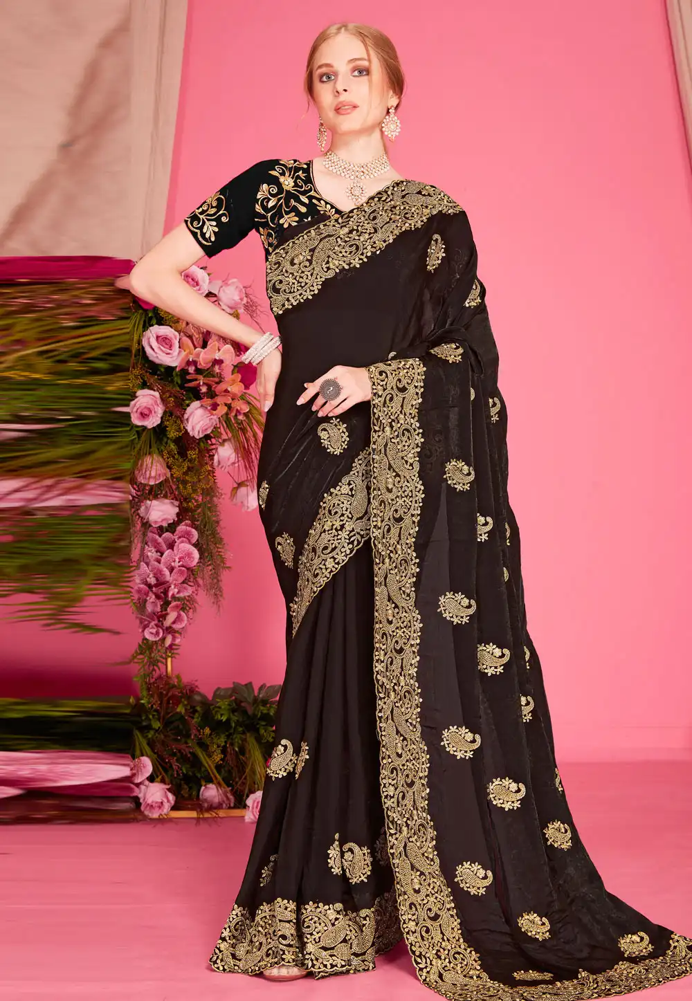 Black Silk Saree With Blouse 315947