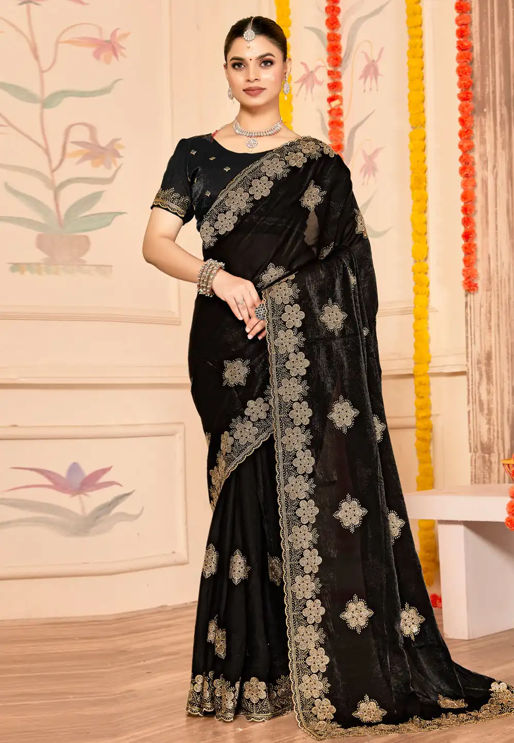 Black Silk Saree With Blouse 317337