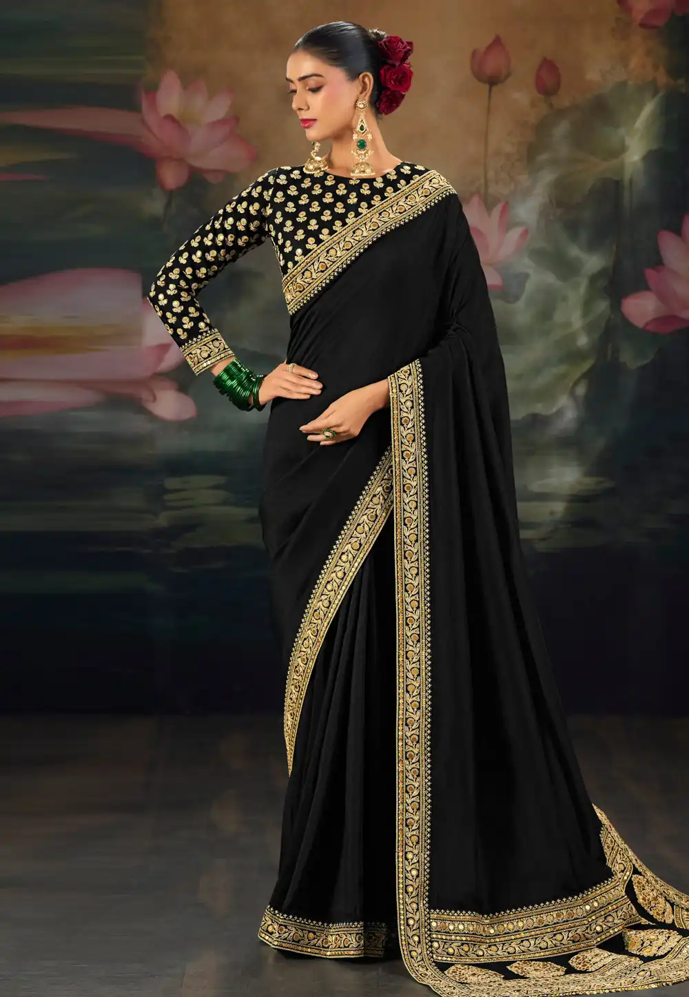 Black Silk Saree With Blouse 325714