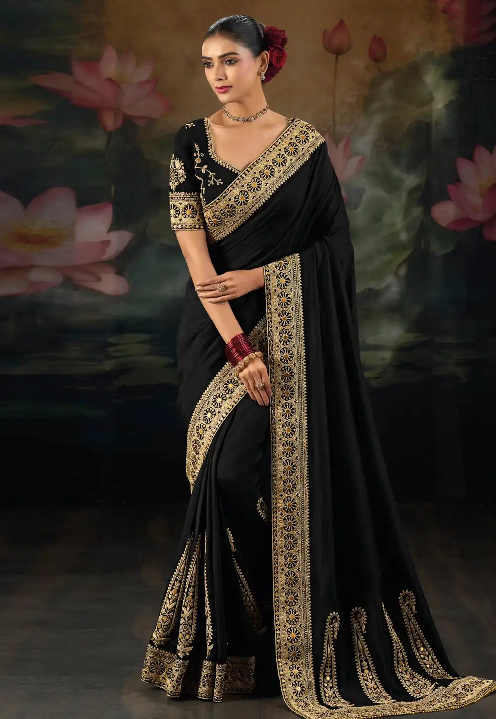 Black Silk Saree With Blouse 325716