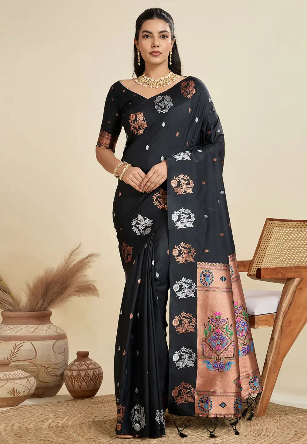 Black Silk Saree With Blouse 312961