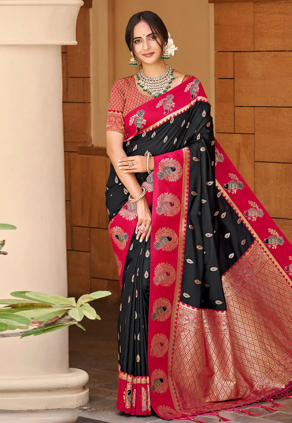 Black Silk Saree With Blouse 323563