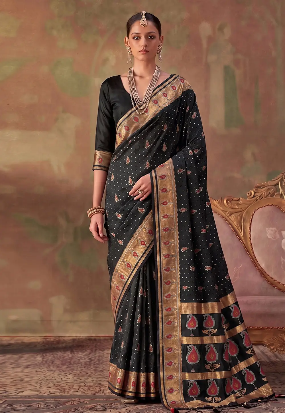 Black Silk Saree With Blouse 333132
