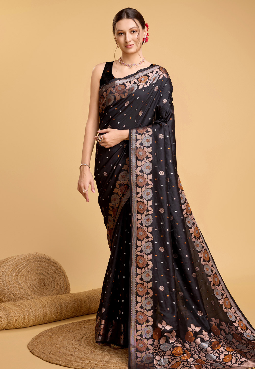 Black Silk Saree With Blouse 284072