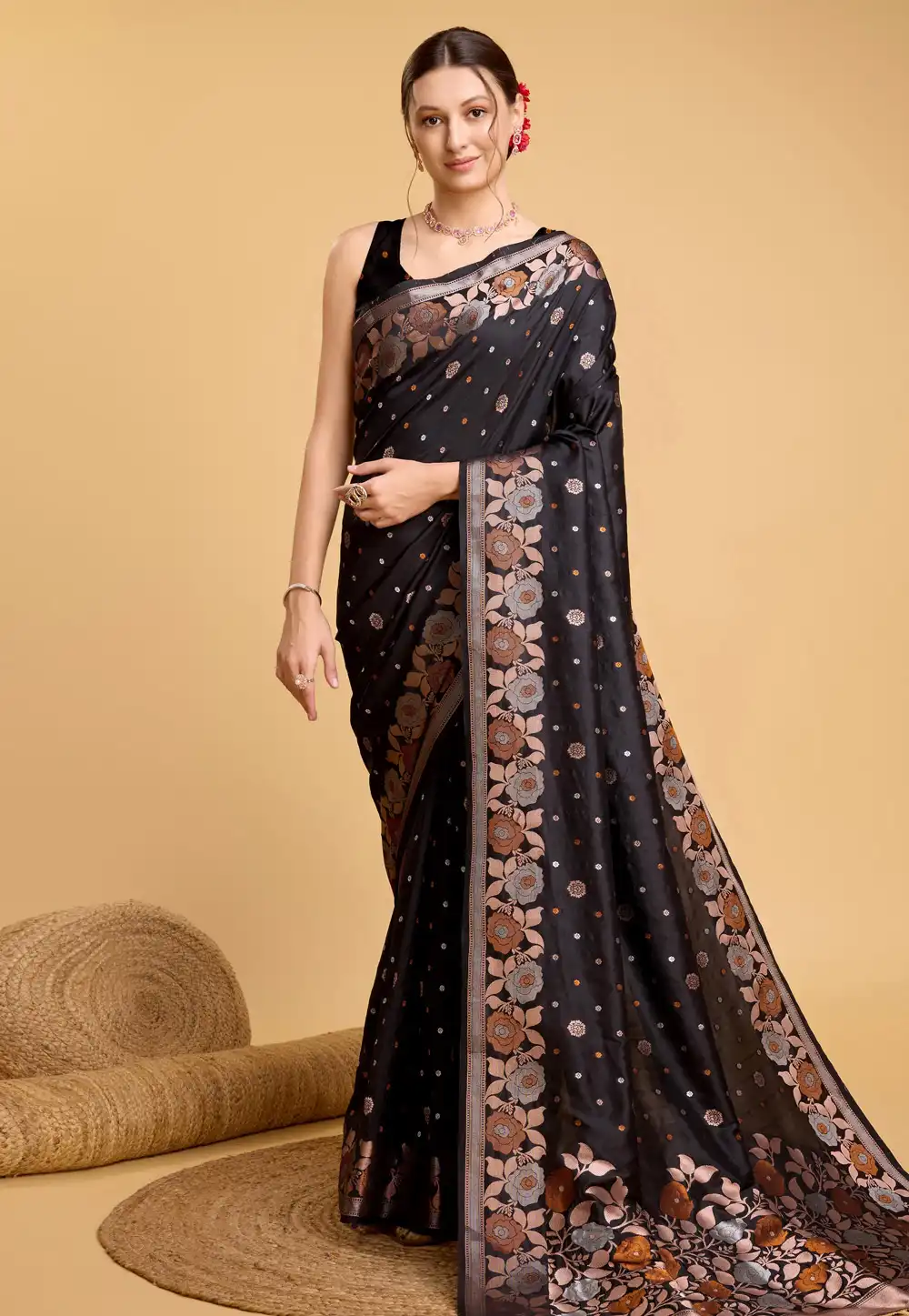 Black Silk Saree With Blouse 284072