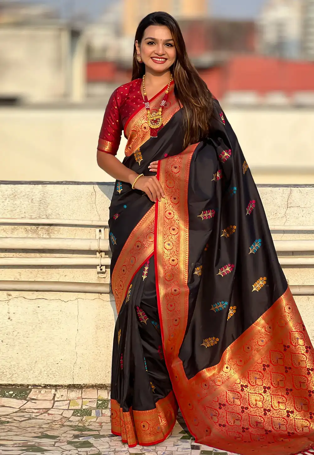 Black Silk Saree With Blouse 308470