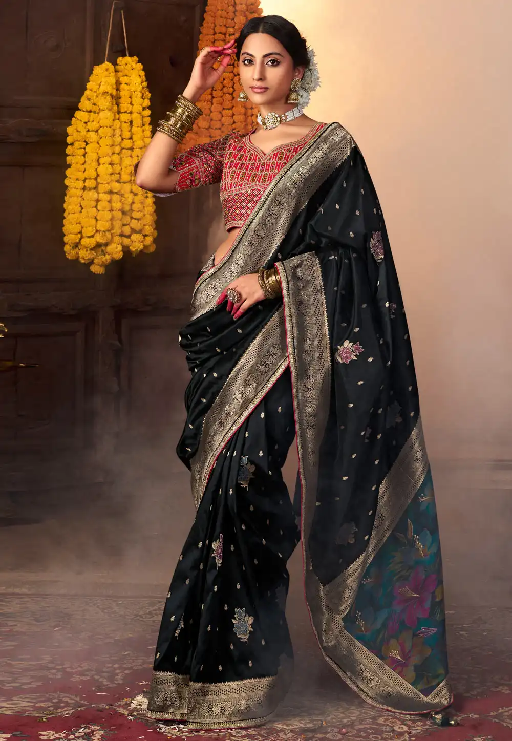 Black Silk Saree With Blouse 317744