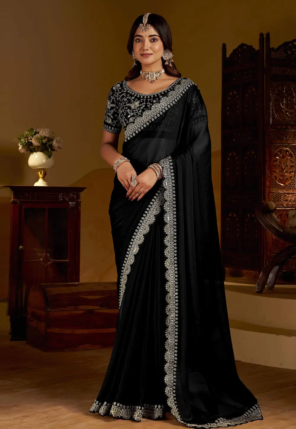 Black Silk Saree With Blouse 332591
