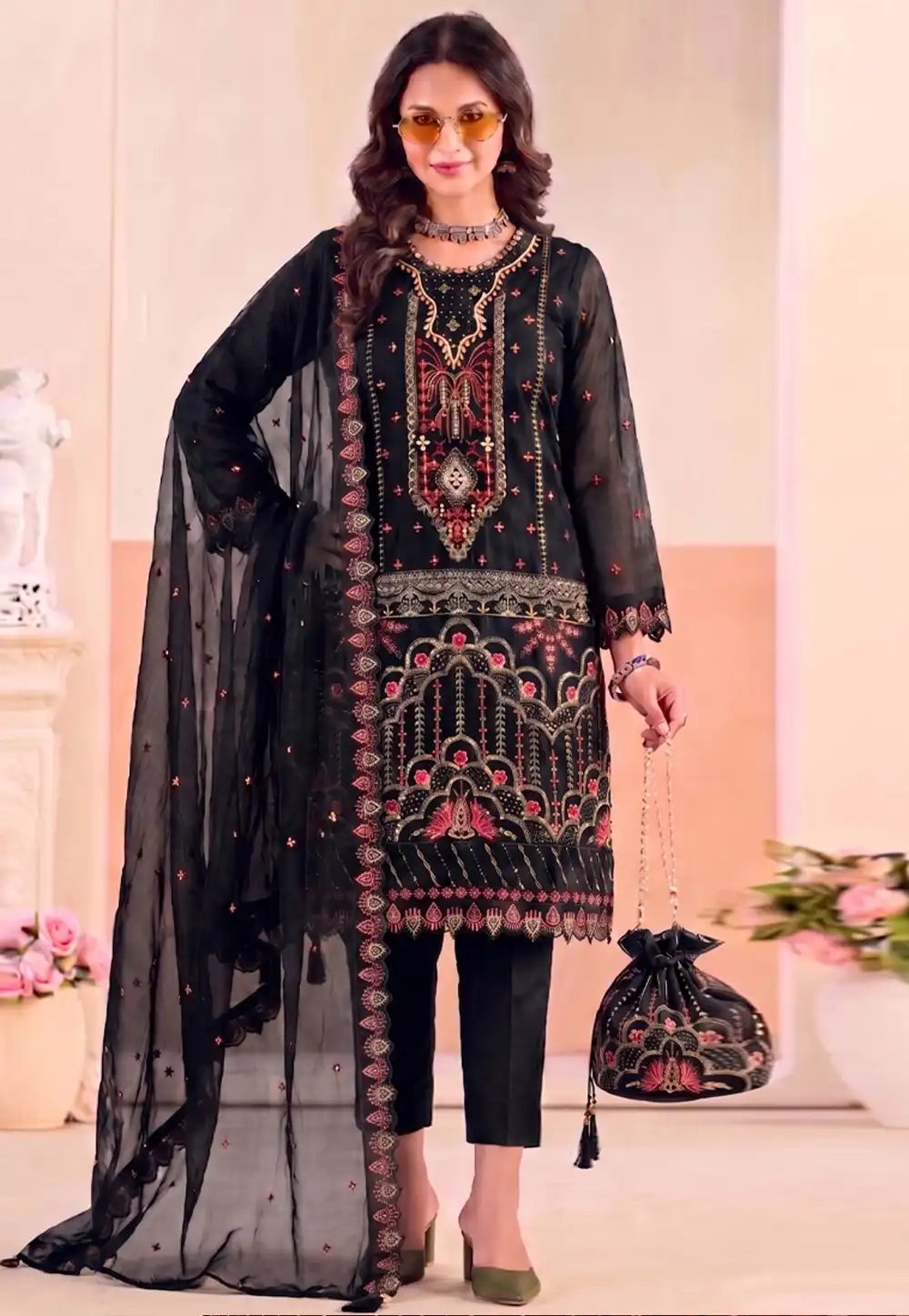 Black Silk Straight Suit 329779