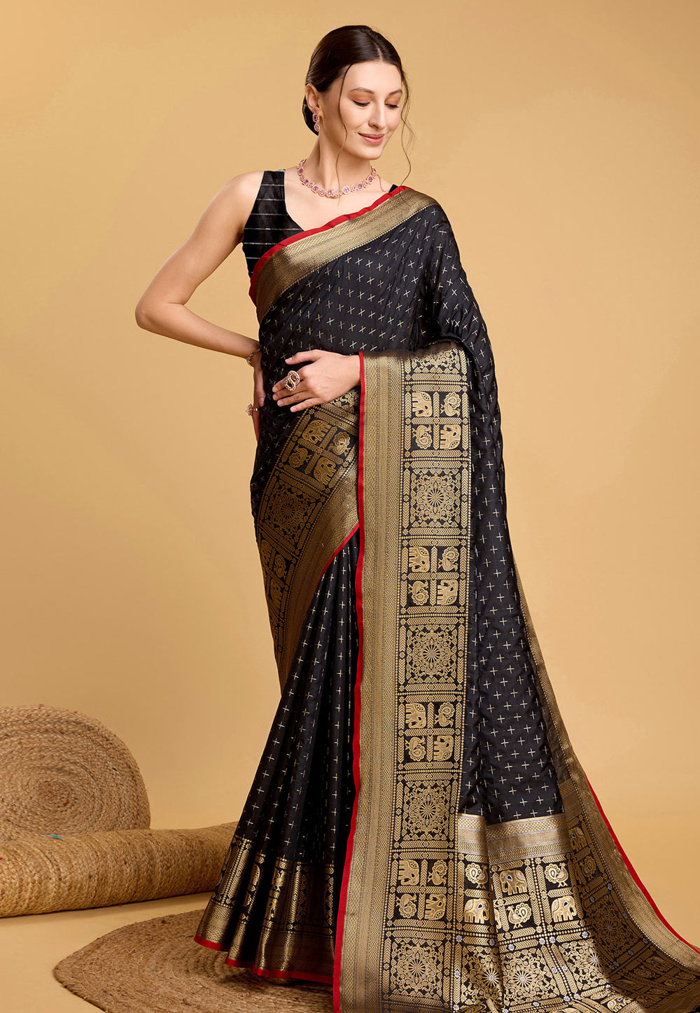 Black Soft Silk Saree With Blouse 284178
