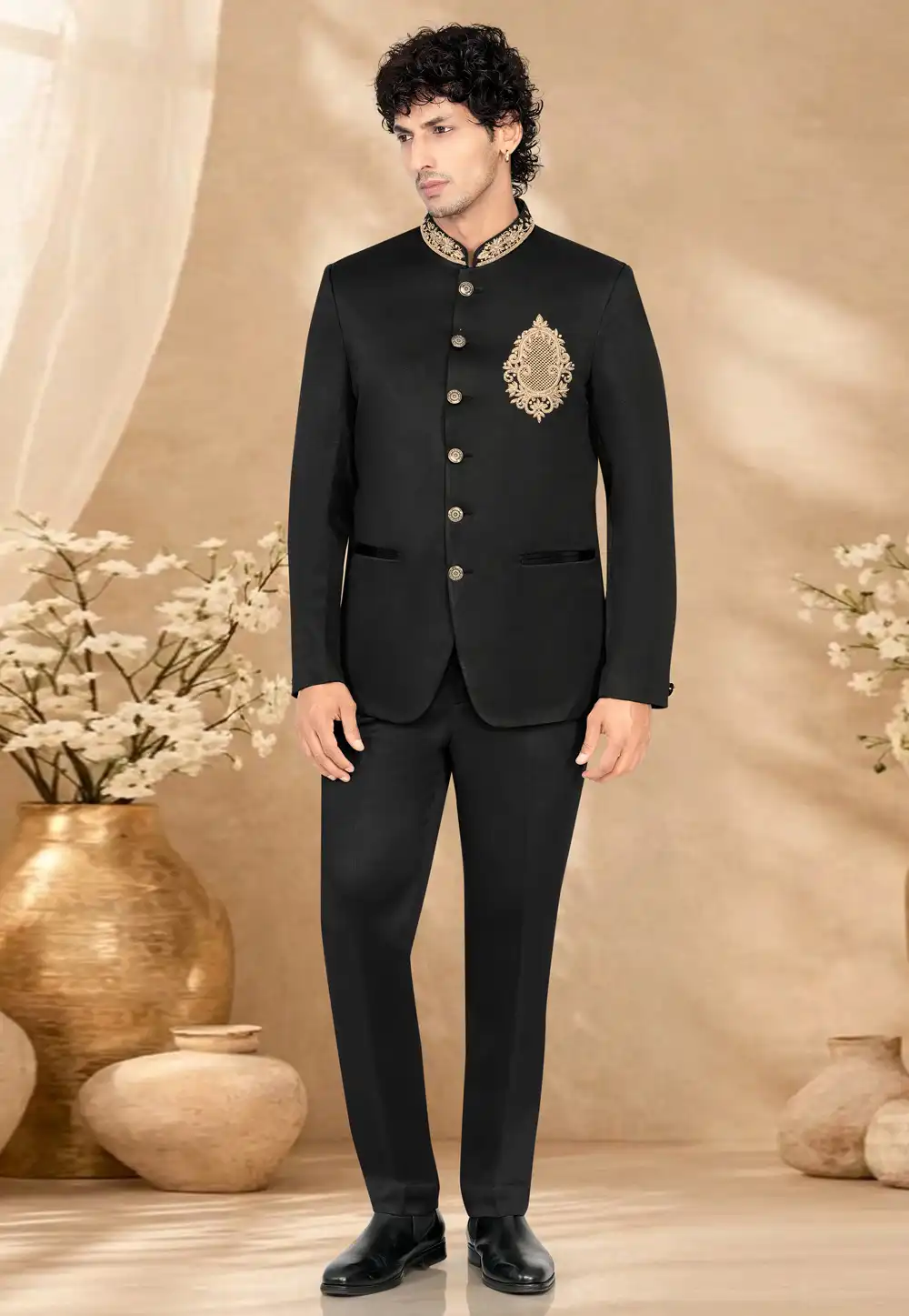 Black Suiting Jodhpuri Suit 328445