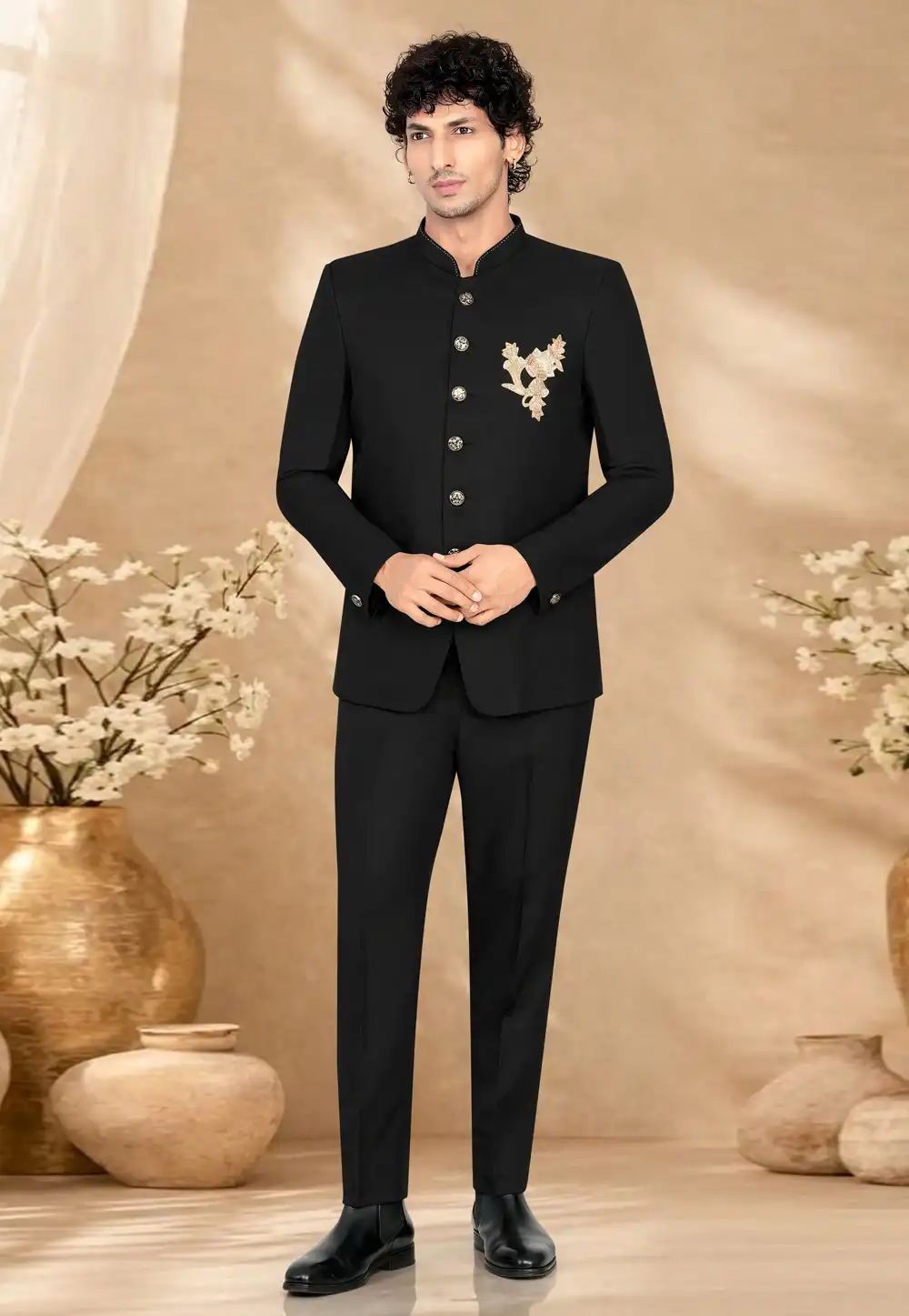 Black Suiting Jodhpuri Suit 328447