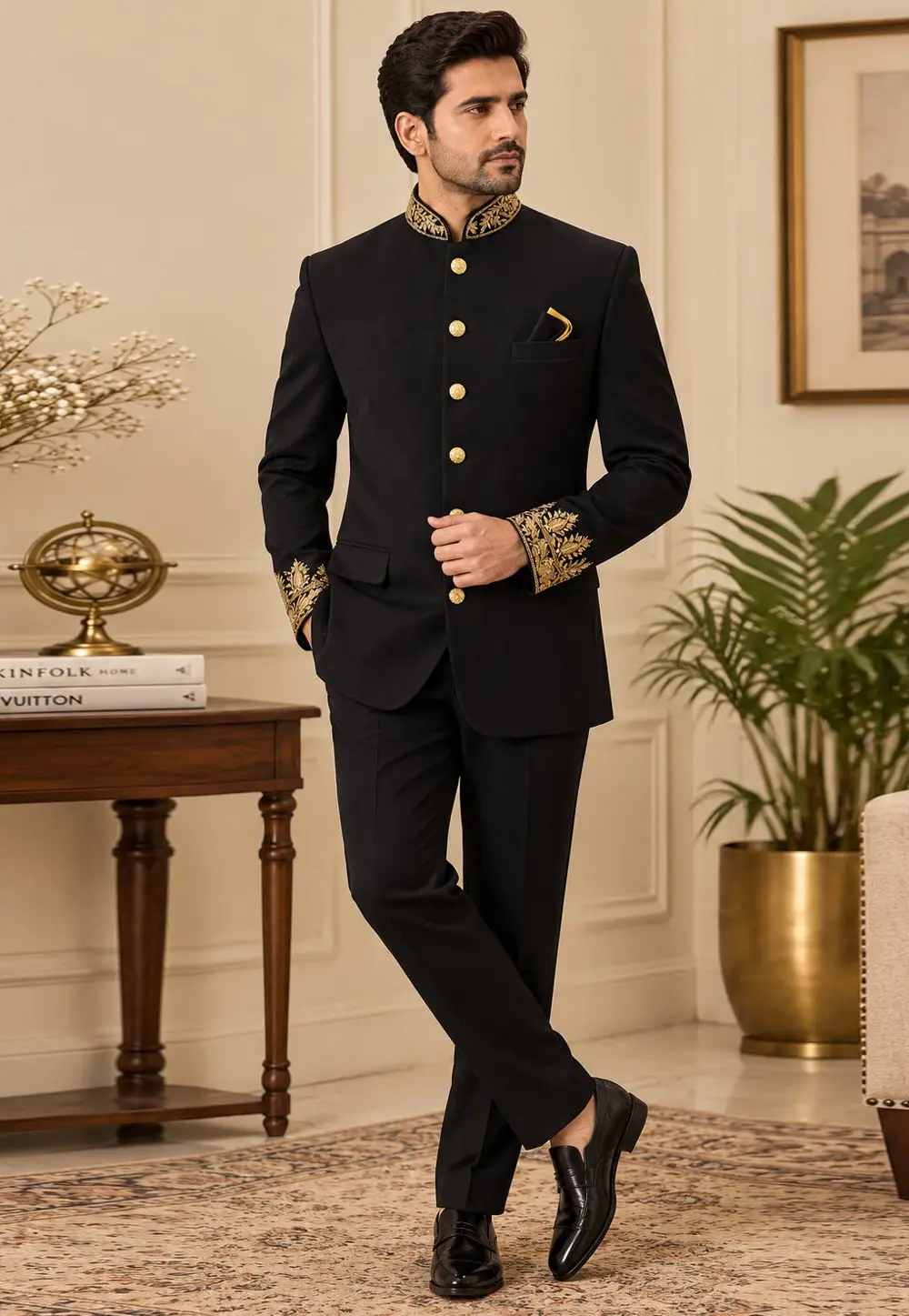 Black Suiting Jodhpuri Suit 336416
